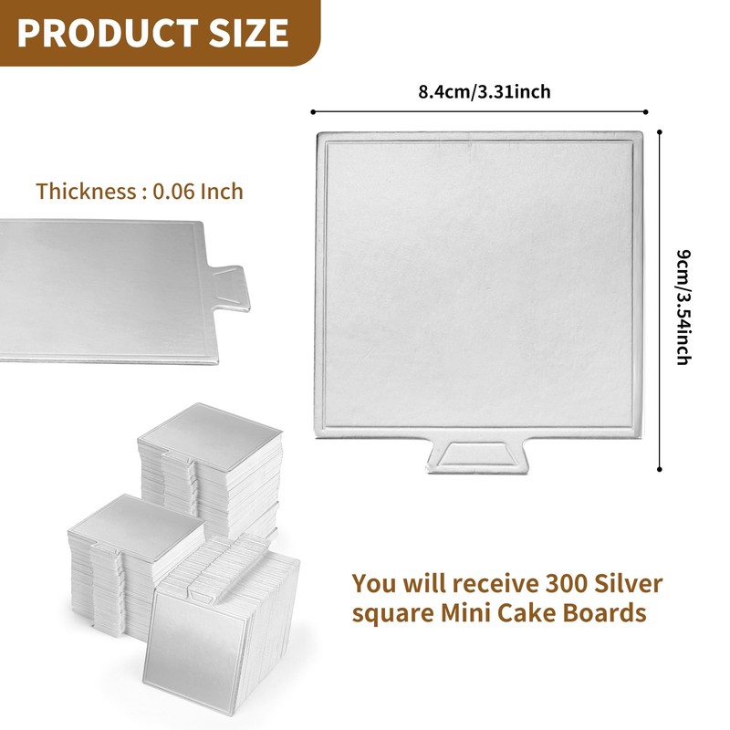 300 Pcs Mini Square Cake Boards 3.5 x 3.3 Inch Silver Square Cake Boards Mous... gallery