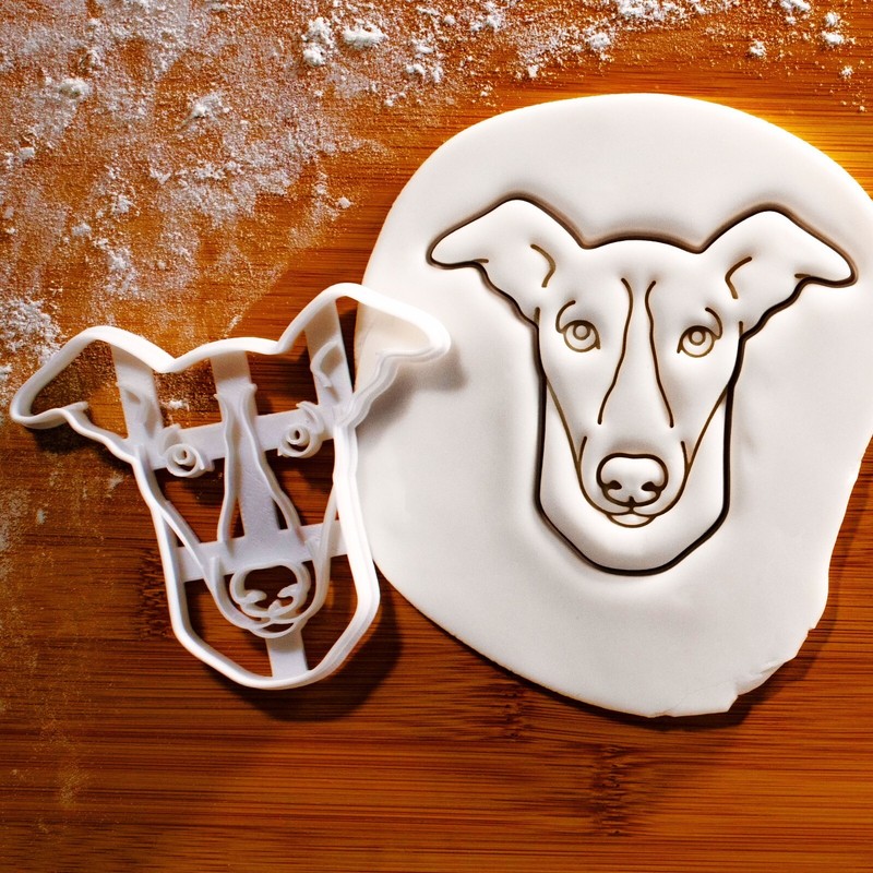 Whippet Face Cookie Cutter – sighthound dog portrait treats gazehound pet puppy