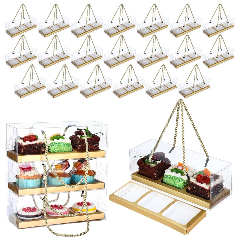 24 Pcs Clear Cupcake Boxes 9 x 3 x 3 Inch Portable Pastry Packaging Portable ...