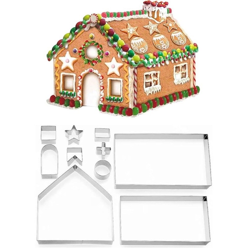 10 PCS Stainless Steel Christmas Cookie Cutters Set, 3D Gingerbread House