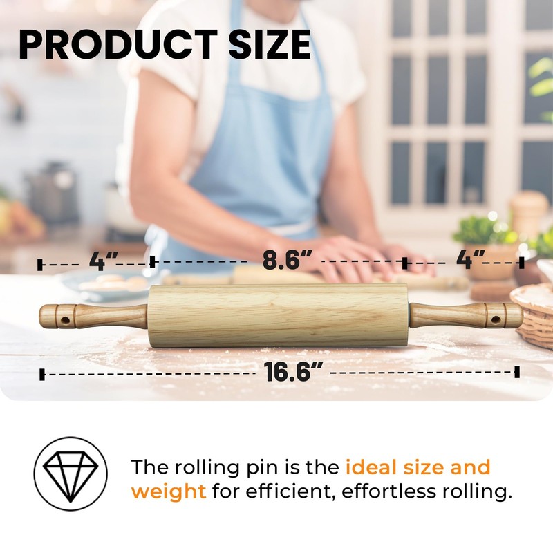 Rubber Wood Rolling Pin Dough Roller With Handles Rodillo Para Masa Baking gallery