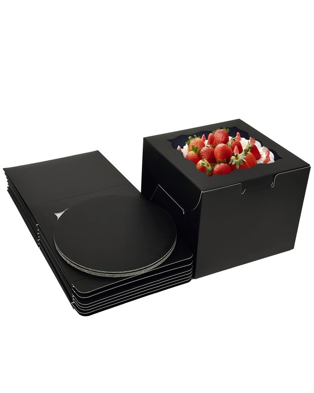 Black Cake Boxes 18-Pack 8x8x5 Inches with Window and 18 Cake Boards gallery