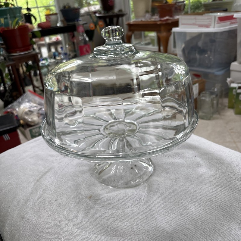 1 CLEAR GLASS ROUND Cake Stand With Lid In A Paneled Design gallery