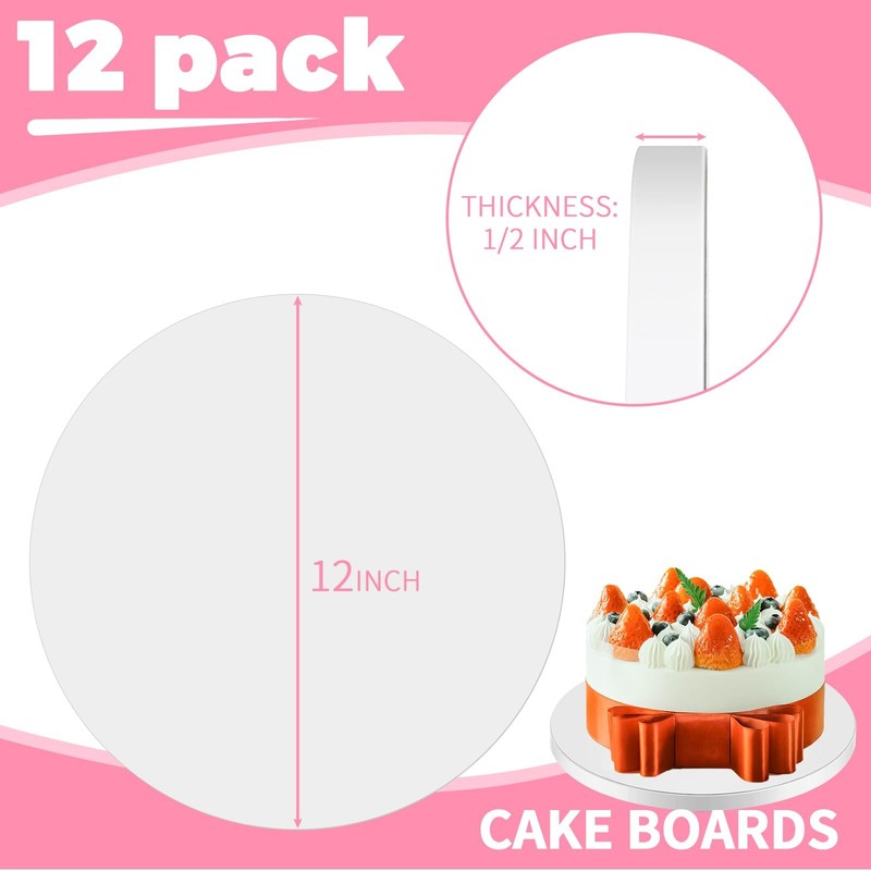 12 Pack 12 Inch Round White Food Graded Greaseproof Cake Drums Board Circles gallery