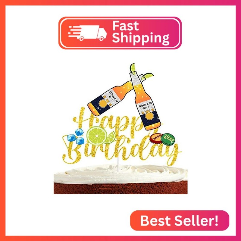 Beer Cake Topper for Men Women Birthday Oktoberfest Cheers and Beers Theme Party