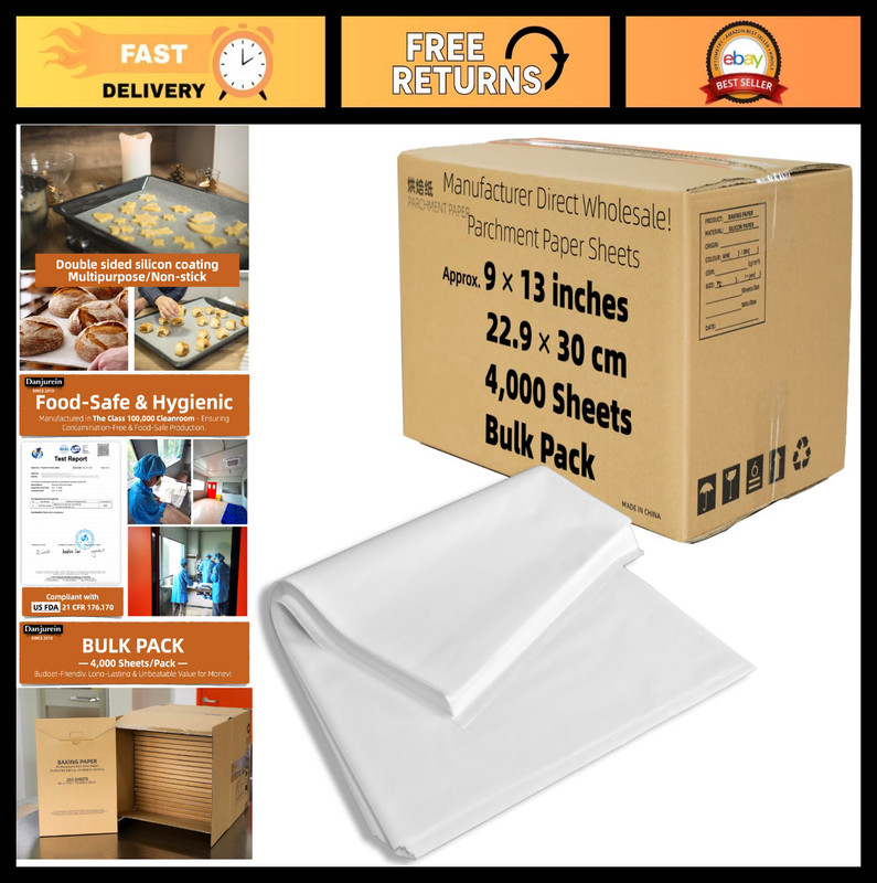Bulk Parchment Paper 9×13″ – 4000 Sheets, Non-Stick, High Heat, Pre-Cut Baking P