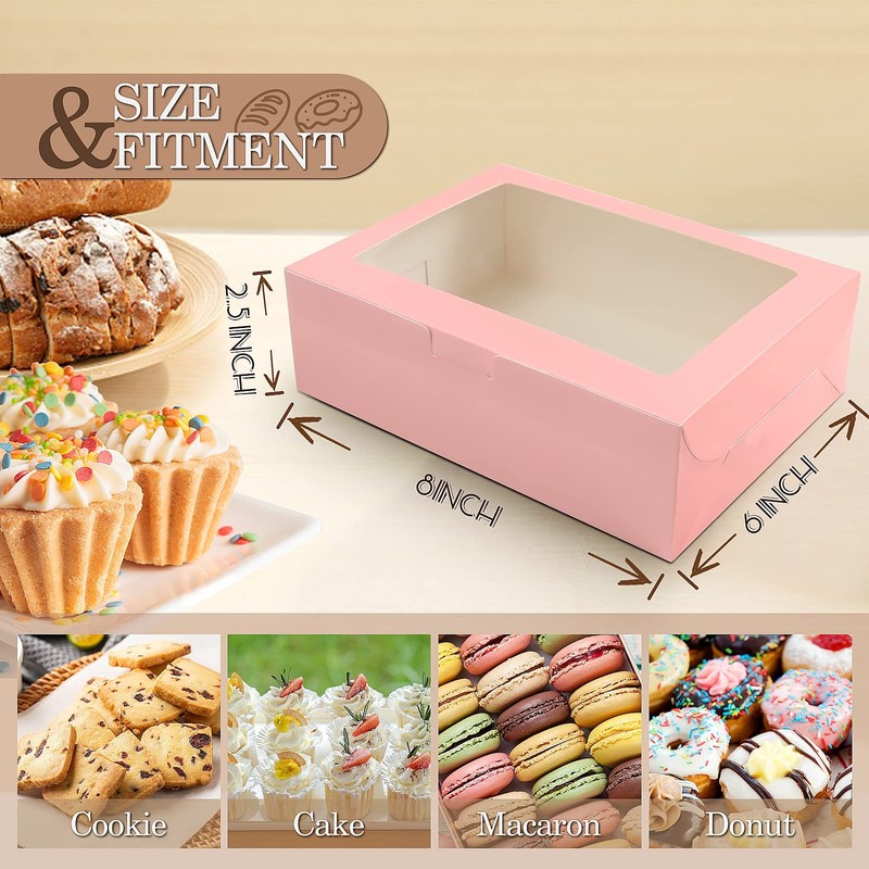 65 PCS Pink 8x6x2.5 Inch Cookie Boxes With Window Bakery Pastry Treat Cupcake gallery