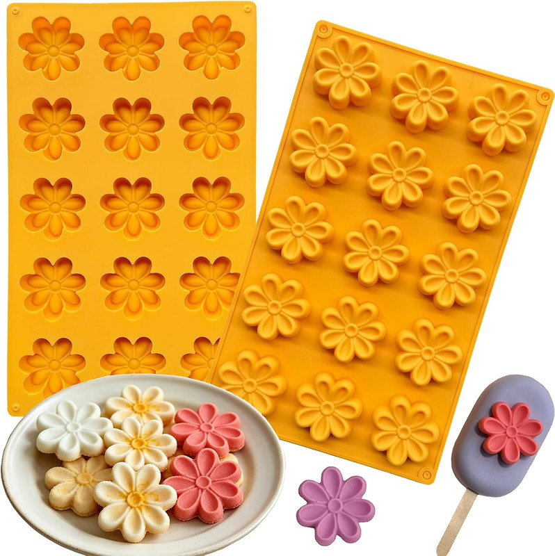 Flower Silicone Molds 15-Cavity Daisy Chocolate Candy Baking Craft Non-Stick