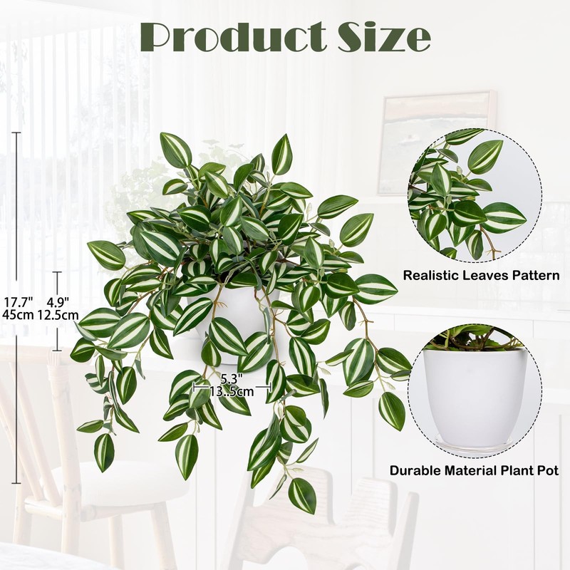 Briful 16" Artificial Potted Watermelon Peperomia Plant, Faux Silk, Indoor gallery