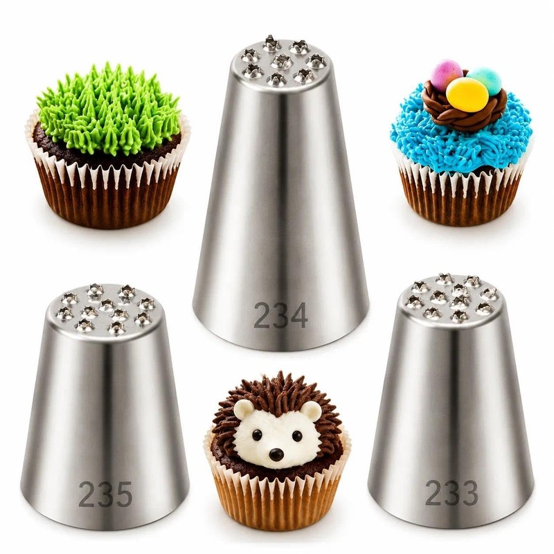 3 PCS Stainless Steel Grass Piping Tips Professional Cake Cupcake Decorating