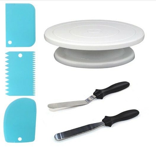 j SET ACCESSORI TORTA DECORAZIONE SPATOLA PASTICCERIA RASCHIETTO PIATTO UTENSILI