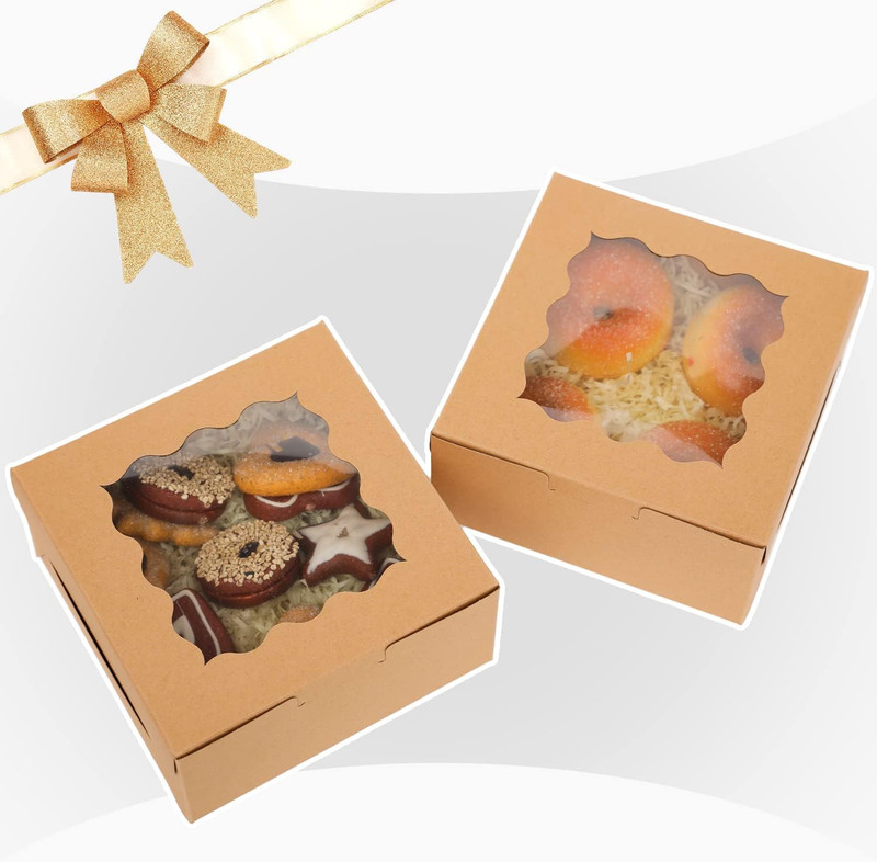 60Pcs Kraft Bakery Boxes with Window 6X6X3 Inches Thick & Sturdy Macaroon Pastry gallery