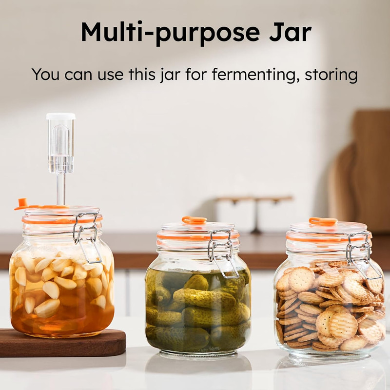 1 Liter Fermentation Jar, Square Glass Fermenting Kit for Making Sauerkraut, Hot gallery