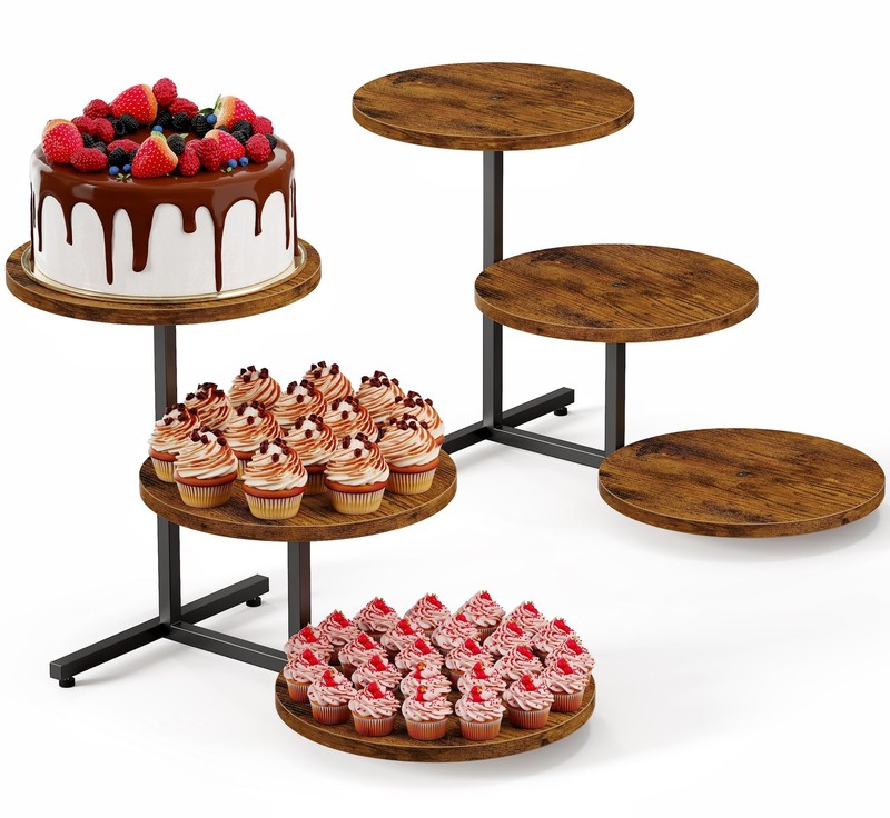 Emfogo Wooden Cupcake Stand, 3 Tier Dessert Table Display Set, Wood Dessert T…