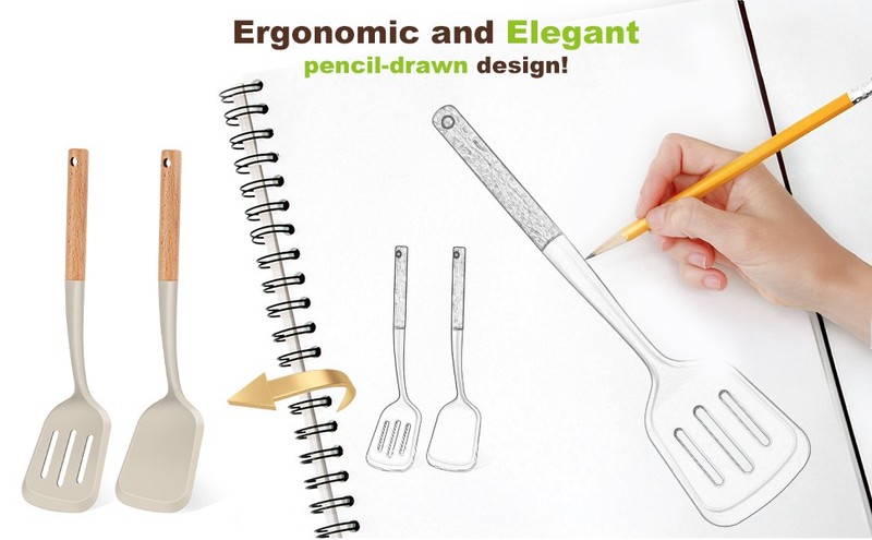 Pa of 2 Silicone Spatula Set with Elegant Wooden Handle, Heat Resistant gallery