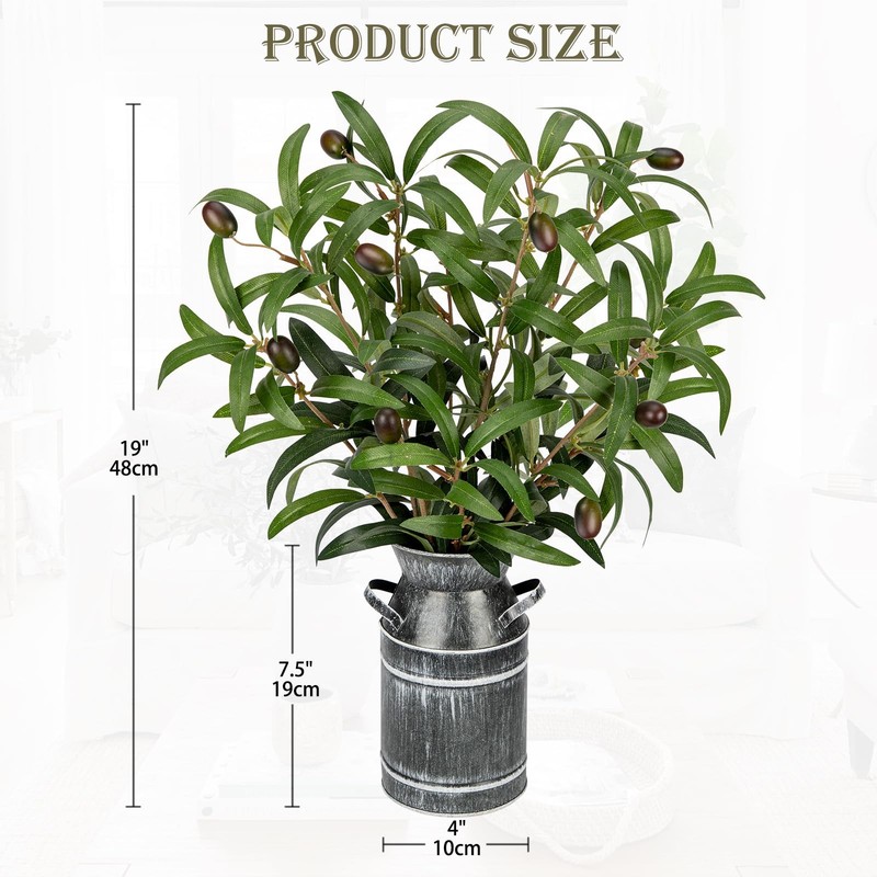 Briful Artificial Olive Branches Rustic Metal Vase 19In Realistic Faux Olive gallery