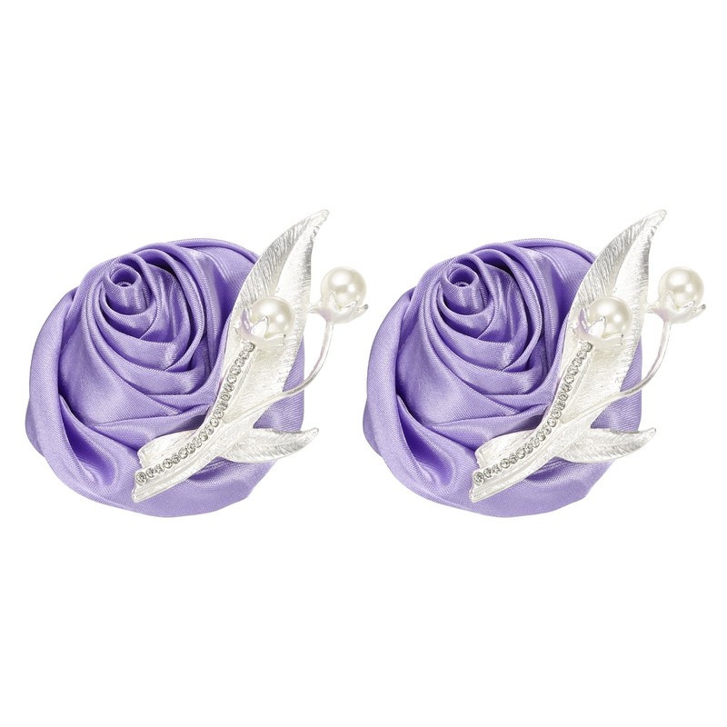 2 Pcs Boutonnieres for Men, Light Purple Groom Corsage Artificial Flower