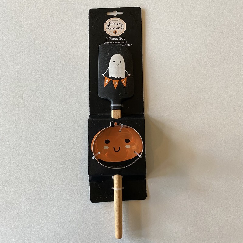 Halloween Fall Boo! Ghost Spatula & Pumpkin Cookie Cutter 2 pc set Orange Black