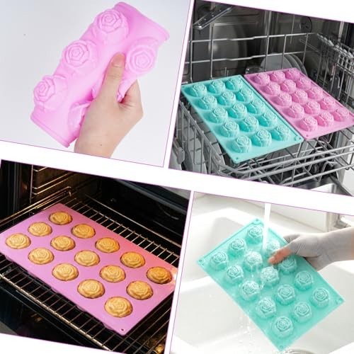 4pcs Rose Silicone Molds, 15 Cavity Flower Cake & Candy Molds for Baking, Jello, gallery