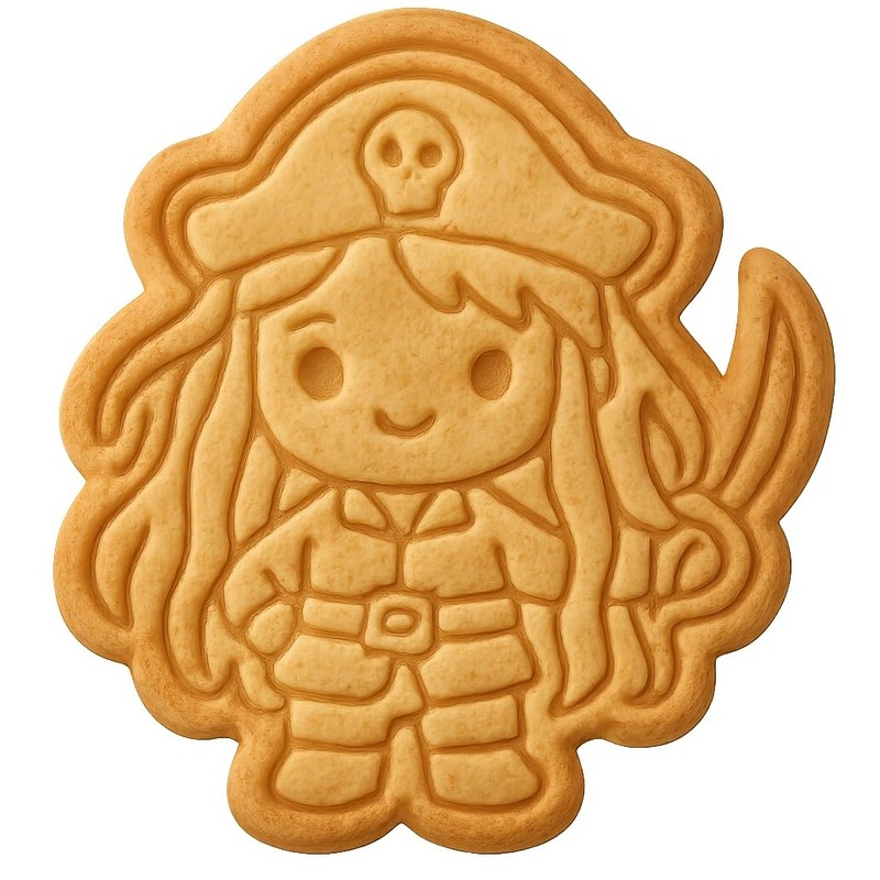 Chibi Pirate Girl with Seaweed Hair Cookie Cutter & Stamp, Fondant & Clay – 4×3.
