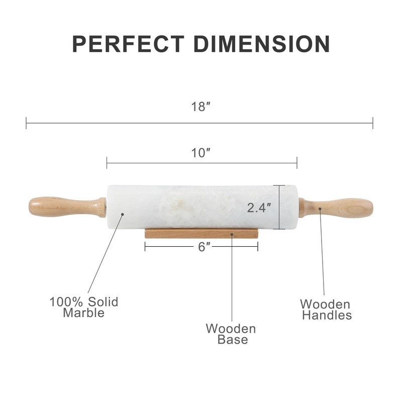 White Marble Rolling Pin With Wooden Handles & Wood Cradle, 18 Inch Polished ... gallery