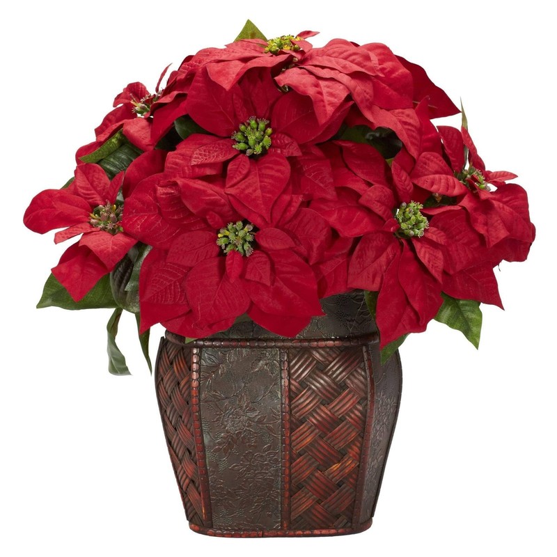 Nearly Natural Poinsettia Decorative Vase Silk Arrangement 1264