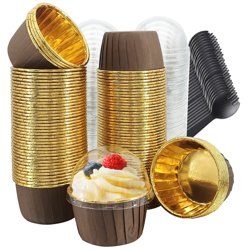 Muffin Cups with Lids 100Pack,Free-Air 3.5Oz Foil Cupcake Liners,Mini Muffin …