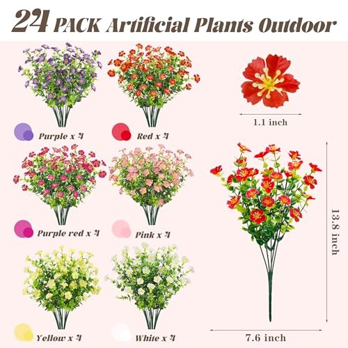 24 Bundles Fake Flowers Artificial Flowers Bulk Daisy for 24- Multi-color a gallery