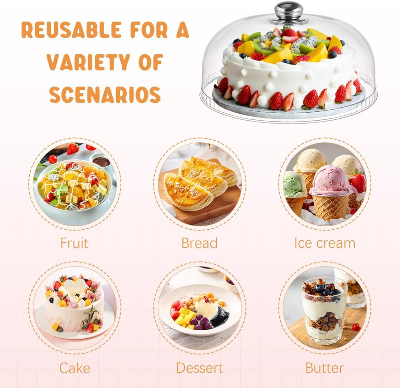 Plastic Cake Dome Cover, Round 10 Inch, White, Transparent, 26 X 11 CM gallery