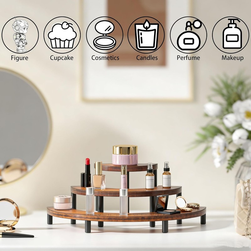 3-Tier Wooden Display Risers Rustic Cupcake Stand Perfume Organizer Dessert gallery