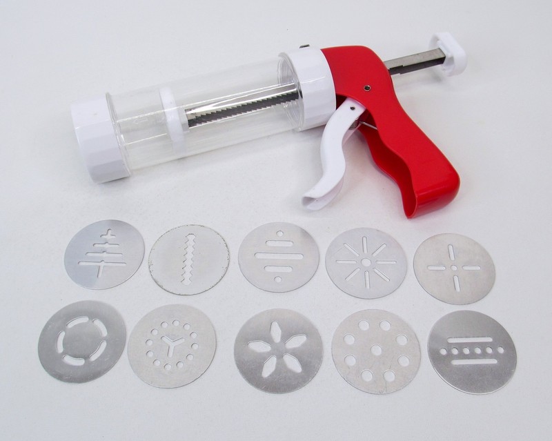 Cookie Press Gun w 10 Metal Design Discs | Pistol Grip Handle | FREE SHIPPING