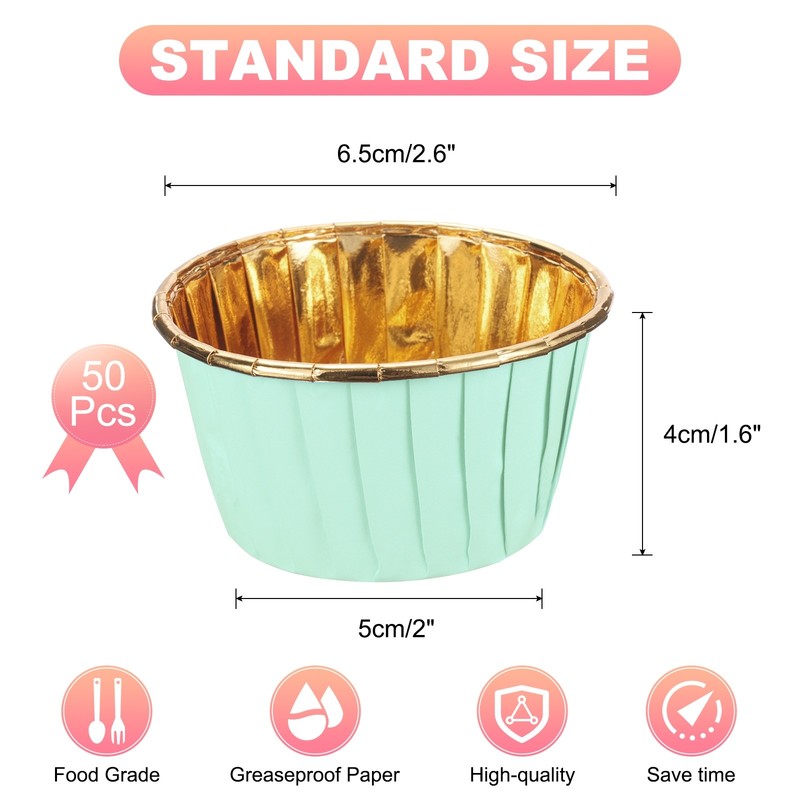 50Pcs Mini Metallic Foil Cupcake Liners for Baking Cupcake, Green/Gold gallery