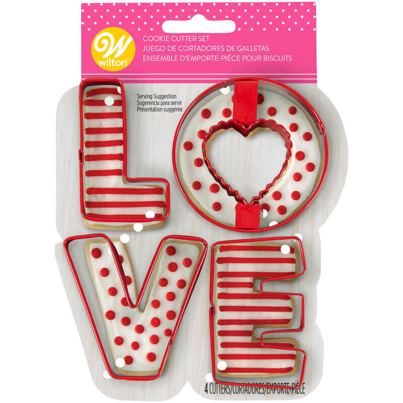 Wilton LOVE Metal 4 Piece Cookie Cutters Set, approximately 2-1/2" gallery
