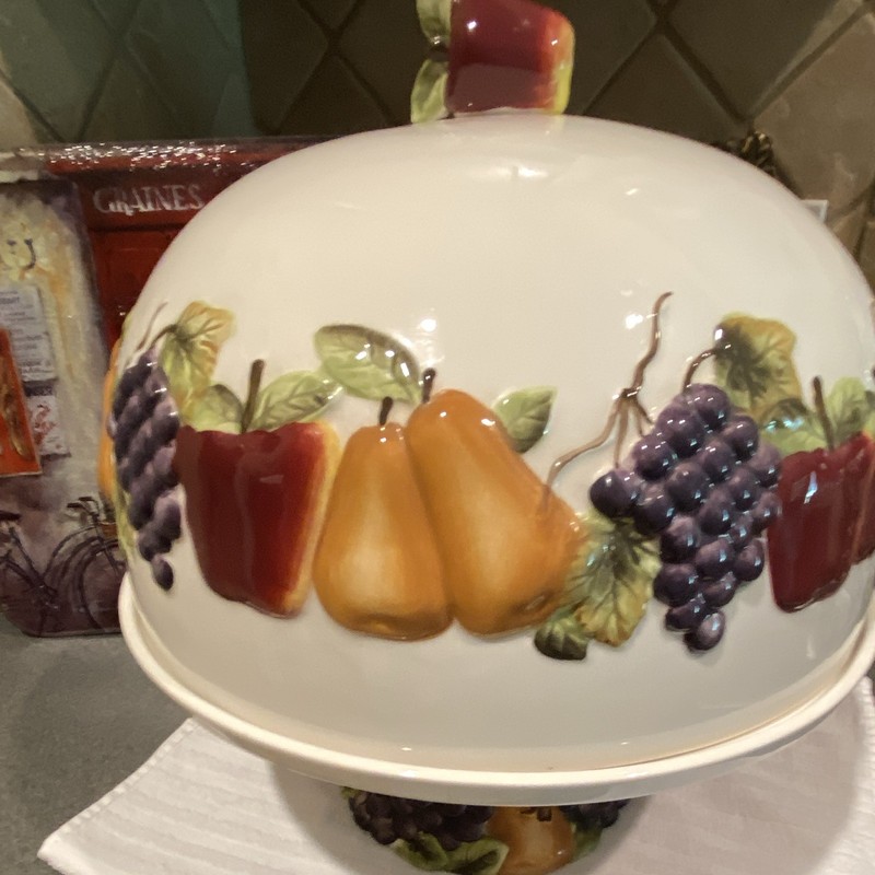 VTG BH&G HOME INTERIORS SONOMA VILLA HANDPAINTED EARTHENWARE CAKE STAND & DOME gallery