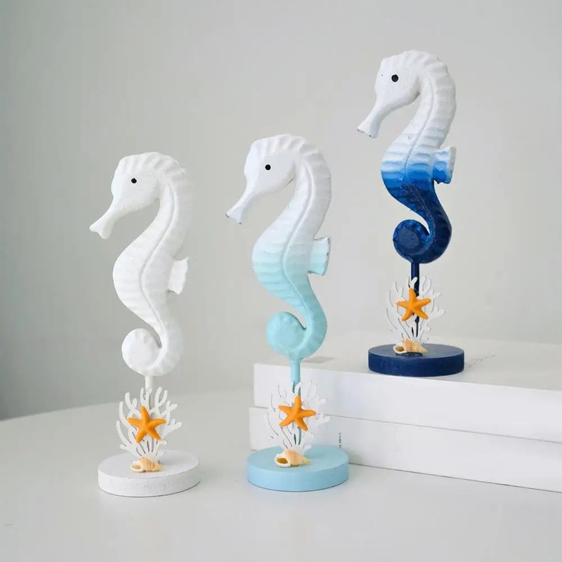 Handmade Wooden Seahorse Figurine with Base – Coastal Beach House Decor