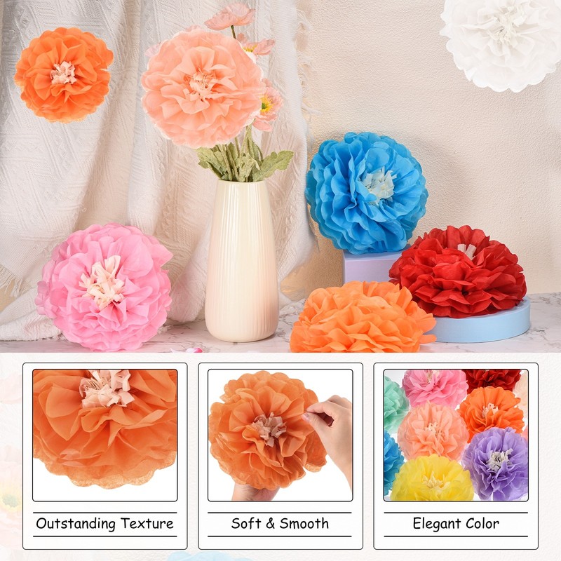 Crepe Paper Flowers, Orange Tissue Paper Flowers - 10 x 10 Inch / 6 Pcs gallery