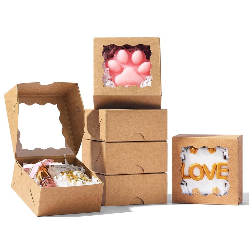 50 PCS Brown Mini Bakery Boxes With Window 3.2×3.2×1.5 Inch Cookie Box