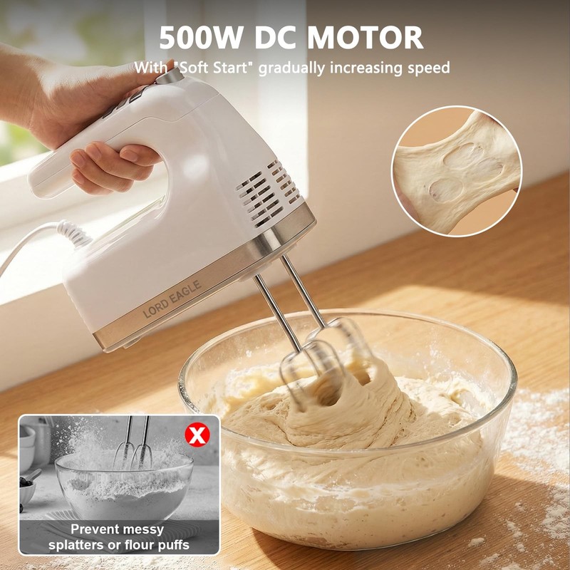 Lord Eagle 9Speed Digital Hand Mixer Electric Handheld, 500W DC Motor Kitchen... gallery