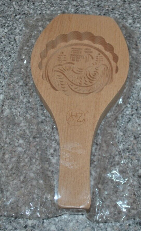 Wooden Cookie Mooncake Press Moon Cake Mold Fish Shape w/Handle New