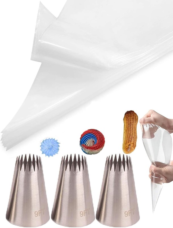 Churro Piping Tips & Bags Set,Extra Large Piping Tips 9FT Eclair &Star