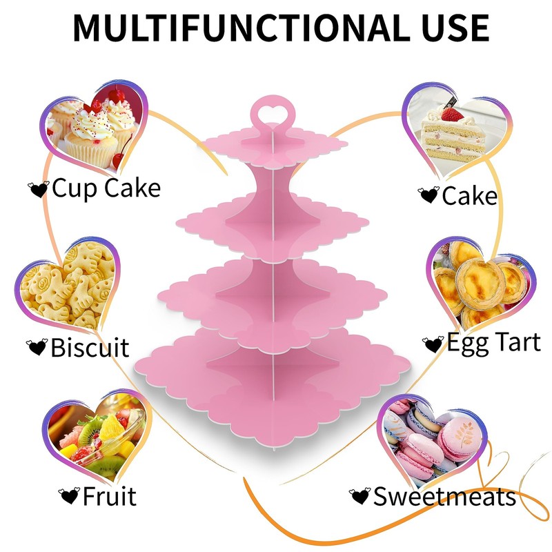 2 Pack 4-Tier Square Pink Cupcake Stand, Cupcake Tower for Theme Parties,Wedd... gallery