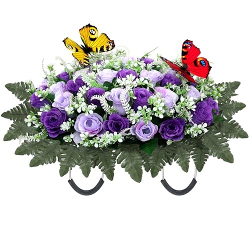 Artificial Cemetery Flowers for Grave,Large Headstone Flower Saddle Purple gallery