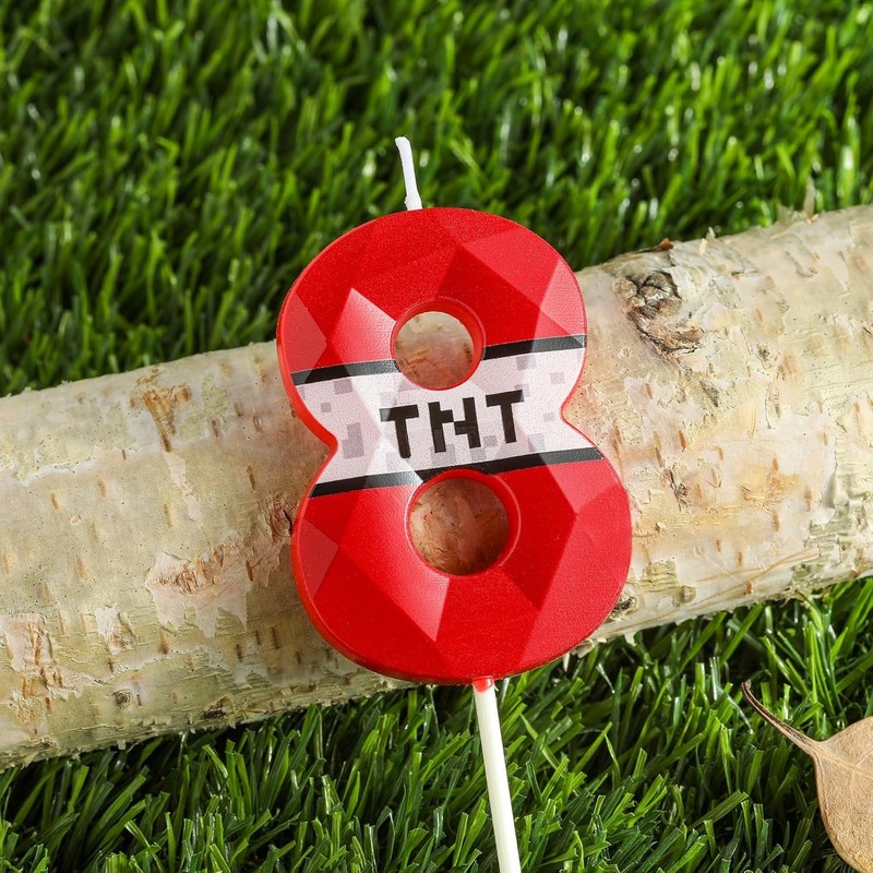 2.76 Inch Number 8 Red Pixel Gamer Birthday Candles, TNT Themed Number Candles, gallery