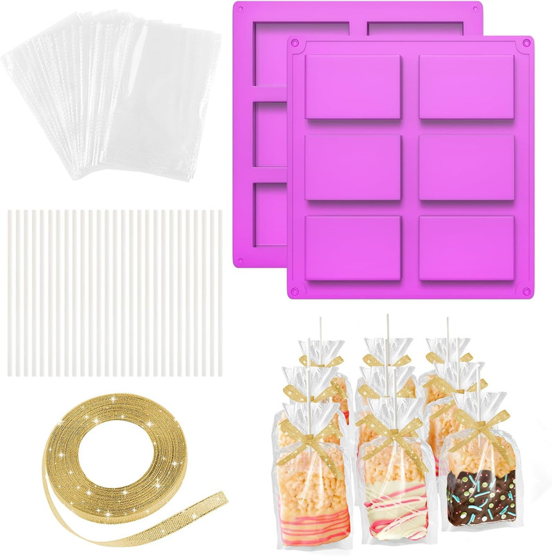 Rice Krispie Treats Making Set: 2PCS Crispy Cereal Bar Silicone Mold with 50 Cle gallery