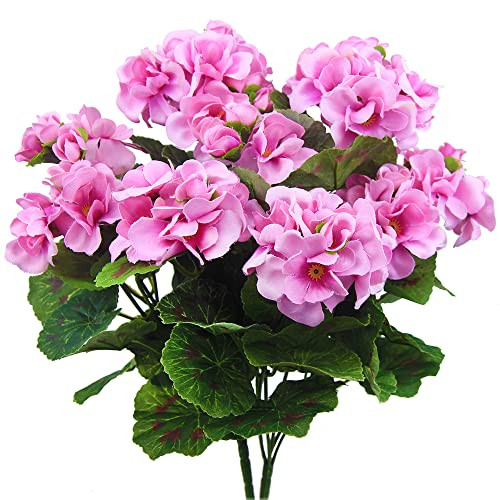 2 Pcs Purple Pink Geranium Artificial Flowers Geranium Bush Faux Geraniums