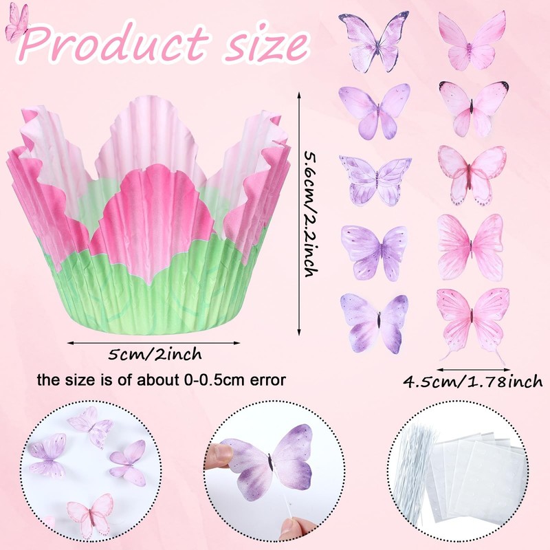 200 Counts Floral Cupcake Set Include100 Counts Pink Petal Tulip Cupcake Line... gallery