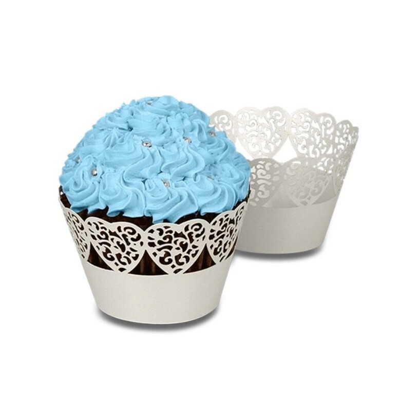 White Heart Cupcake Wrapper Standard Liner | 25 PC Set | Bakell®