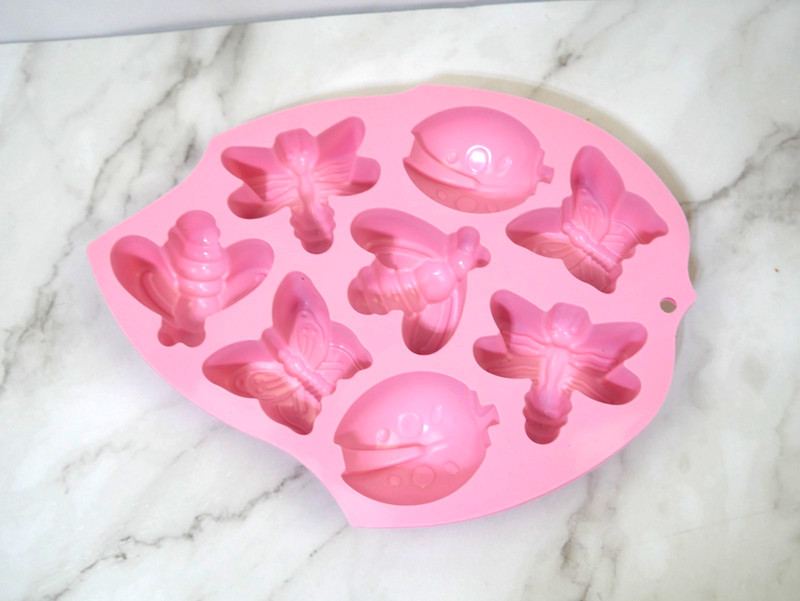 Butterfly Ladybug Bee Silicone Mold Tray Chocolate Candy Soap Ice 8 Cavity Pink gallery