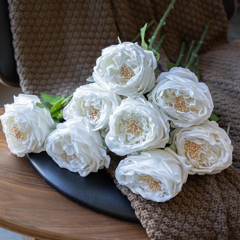DUYONE 4pcs White Artificial Roses Fake Flowers Home Decor Real Touch Lifelike gallery