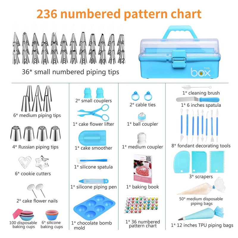 Cake Decorating Tools Supplies Kit 236 PCS Storage Case Fondant Blue gallery